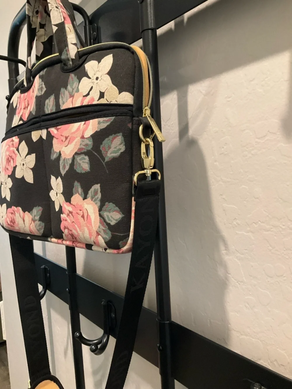 Floral Convertible Laptop Bag - Black with Pink Roses